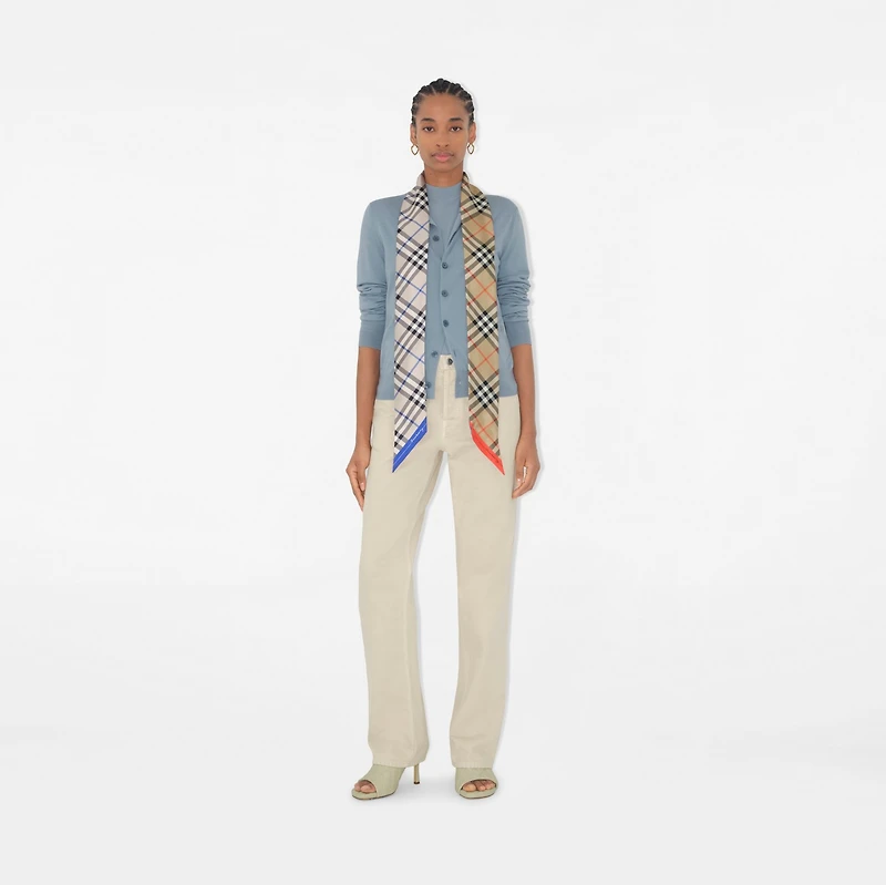 Skinny Contrast Check Silk Scarf in Sand/lichen | Burberry® Official