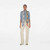 Skinny Contrast Check Silk Scarf in Sand/lichen | Burberry® Official