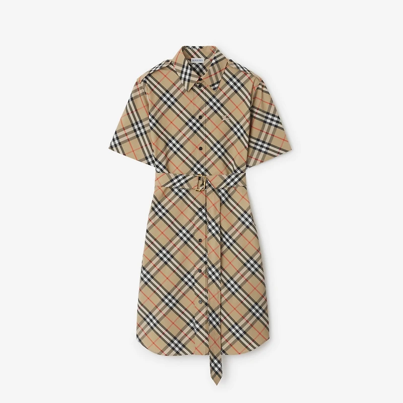Check Cotton Shirt Dress in Sand - Women | Burberry® Official