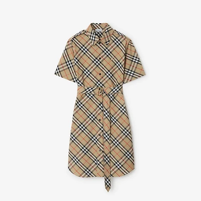 Check Cotton Shirt Dress in Sand - Women | Burberry® Official