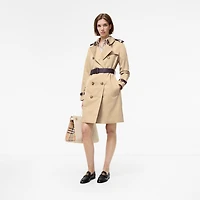 Mid-length Leather Trim Kensington Trench Coat in Honey beige - Women | Burberry® Official