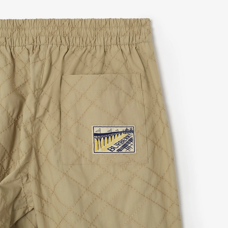 Check Embroidered Cotton Shorts in Sparrow beige - Men | Burberry® Official