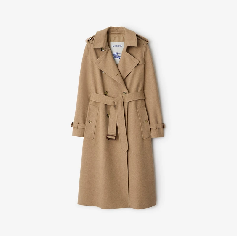 Long Cashmere Kensington Trench Coat in Trail melange - Women | Burberry® Official