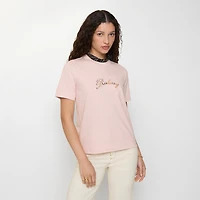 Check Cursive Logo Cotton T-shirt in Bouquet pink - Women | Burberry® Official