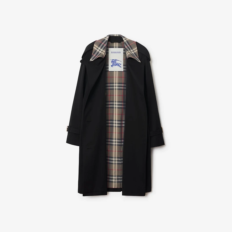 Mid-length Check Collar Castleford Trench Coat in Black - Women, Cotton | Burberry® Official