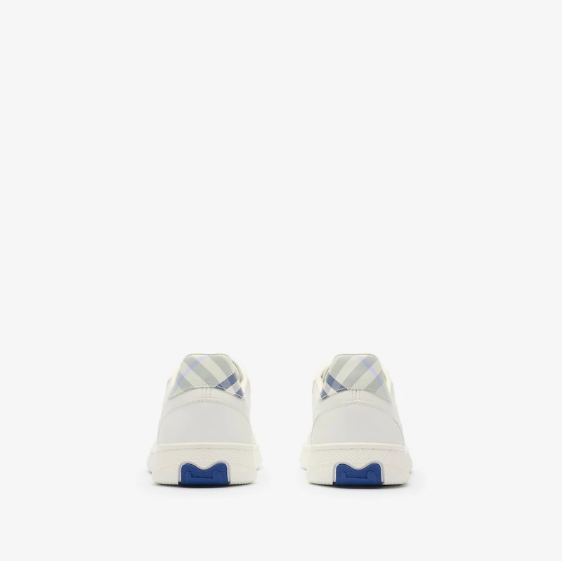 Leather and Check Terrace Sneakers​ in Optic white/seafoam green - Women | Burberry® Official