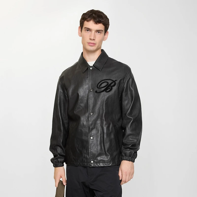 Cursive Logo Leather Overshirt in Black - Men | Burberry® Official