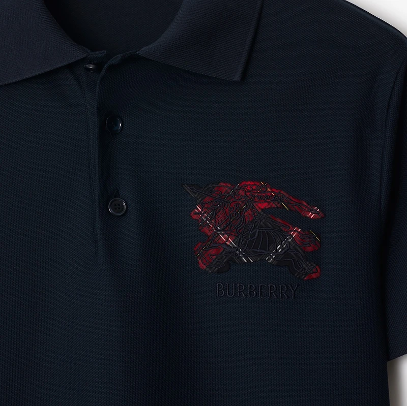EKD Check Cotton Polo Shirt in Navy - Men | Burberry® Official