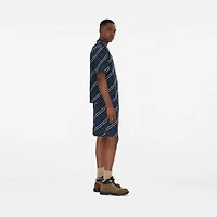 Relaxed Fit Check Silk Poplin Shirt in Ink blue - Men | Burberry® Official