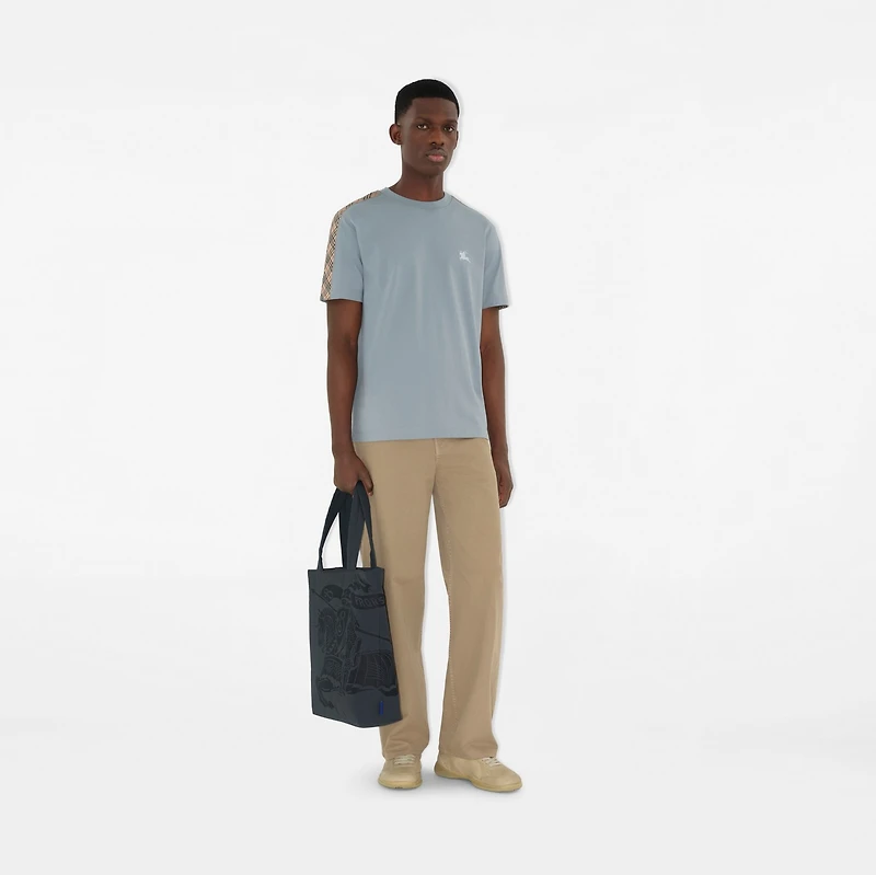 Check Trim Cotton T-shirt in Gale grey - Men | Burberry® Official