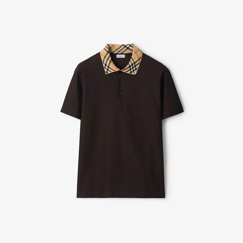 Check Collar Cotton Polo Shirt in Clove brown - Men | Burberry® Official