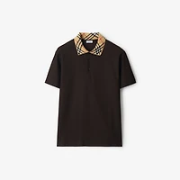 Check Collar Cotton Polo Shirt in Clove brown - Men | Burberry® Official