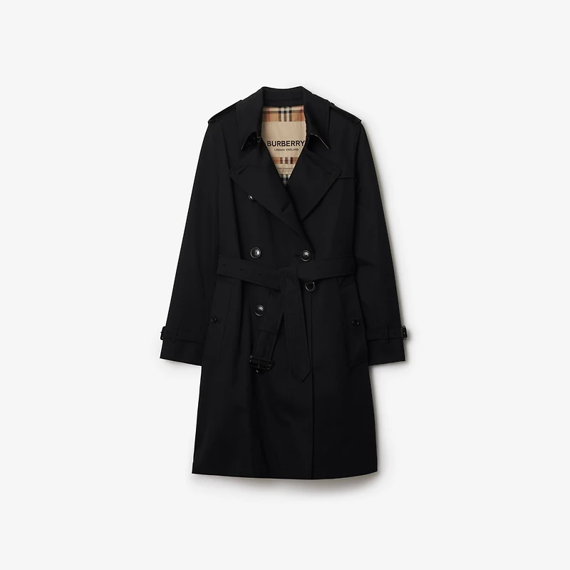 Mid-length Kensington Heritage Trench Coat in Black - Women, Cotton Gabardine | Burberry® Official