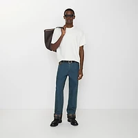 Straight Check Turn-up Jeans in Mid blue - Men, Cotton | Burberry® Official