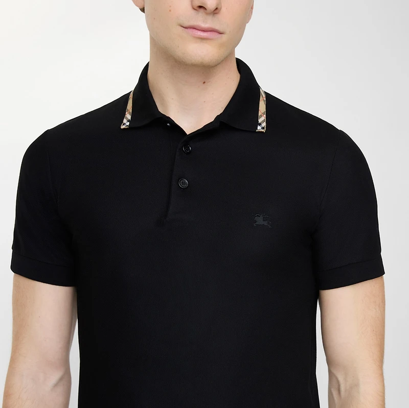 Check Trim Cotton Polo Shirt in Black - Men | Burberry® Official