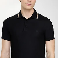 Check Trim Cotton Polo Shirt in Black - Men | Burberry® Official