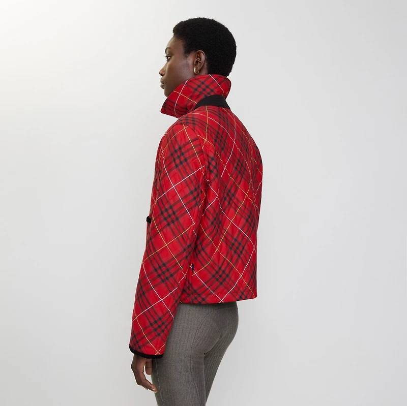 Cropped Check Cotton Quilted Jacket in Poppy red - Women | Burberry® Official