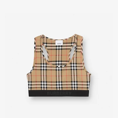 Logo Detail Vintage Check Bra Top in Archive beige Yellow - Women, Nylon | Burberry® Official