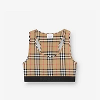 Logo Detail Vintage Check Bra Top in Archive beige Yellow - Women, Nylon | Burberry® Official