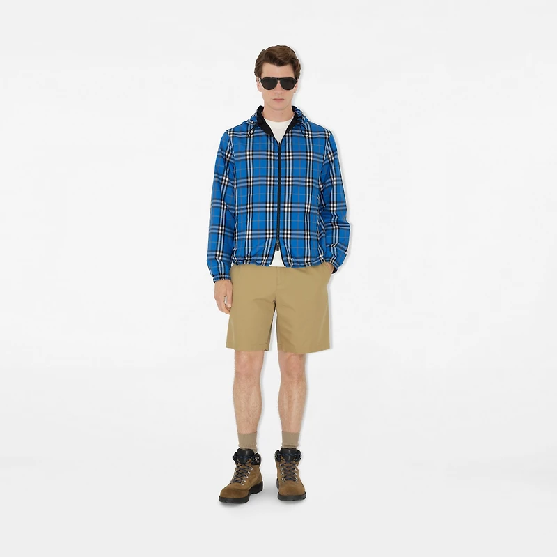 Reversible Check Hooded Jacket in Hyacinth blue - Men | Burberry® Official