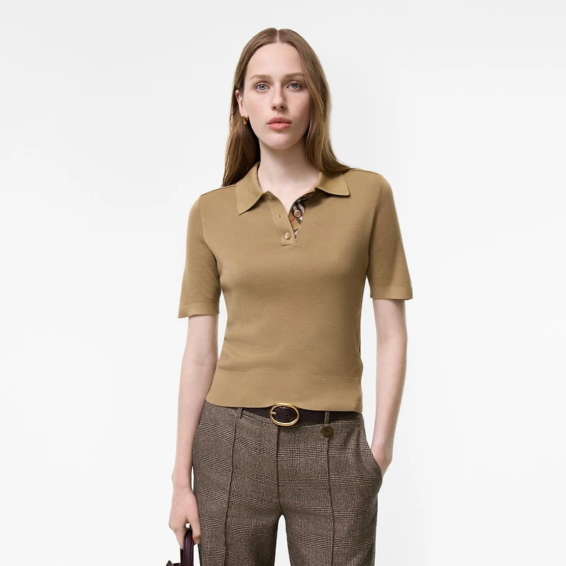 Wool Polo Shirt in Flax beige - Women | Burberry® Official