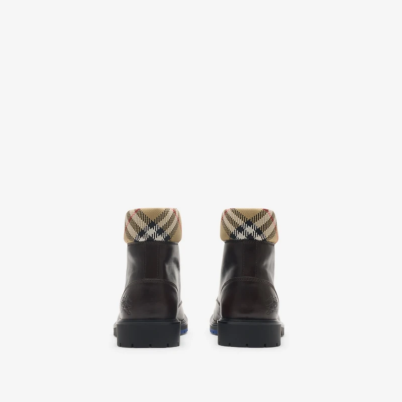 Leather Rogue Combat Boots in Log brown - Men | Burberry® Official
