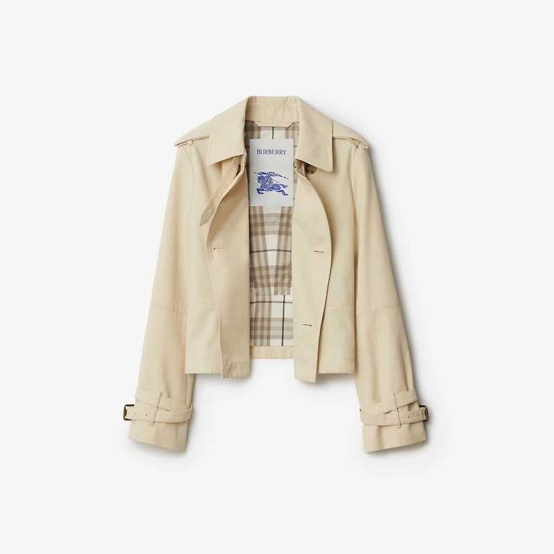 Cropped Cotton Blend Trench Jacket in Alpine - Women, Tropical Gabardine | Burberry® Official