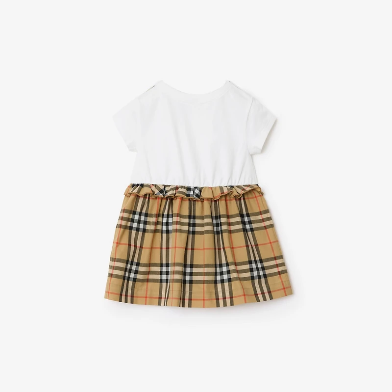 Check Trim Stretch Cotton Dress with Bloomers in White | Burberry® Official
