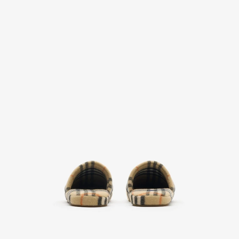 Check Wool Blend Slippers in Sand beige - Women | Burberry® Official