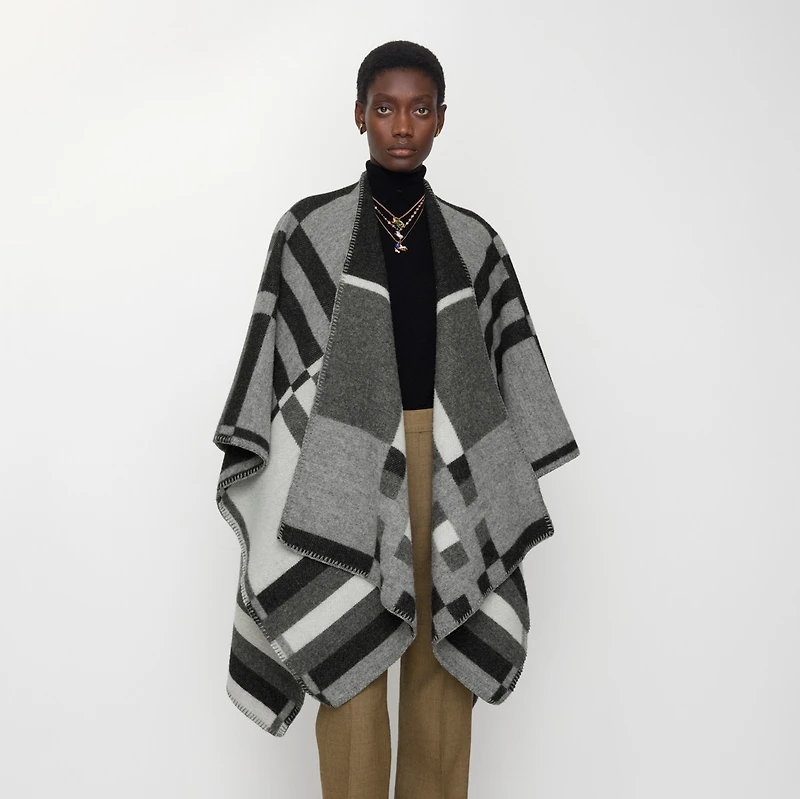 Colour Block Check​ Wool Cape in Chalk | Burberry® Official