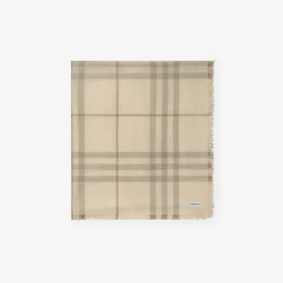 Wide Reversible Check Wool Silk Scarf in Sesame beige | Burberry® Official