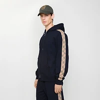 Check Trim Cotton Zip Hoodie in Navy - Men | Burberry® Official