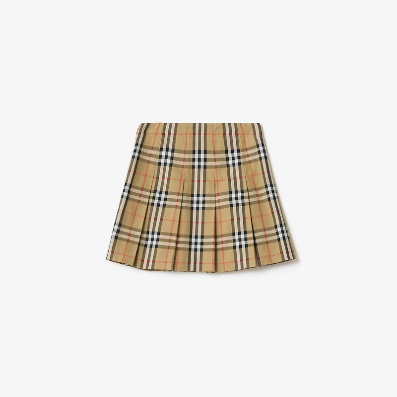 Pleated Check Cotton Twill Skirt in Sand beige | Burberry® Official