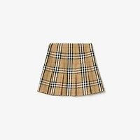 Pleated Check Cotton Twill Skirt in Sand beige | Burberry® Official