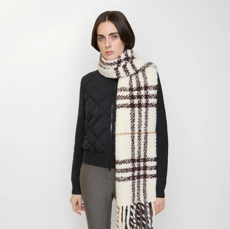 Check Alpaca Wool Blend Bouclé Scarf in Pebble white | Burberry® Official
