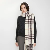 Check Alpaca Wool Blend Bouclé Scarf in Pebble white | Burberry® Official