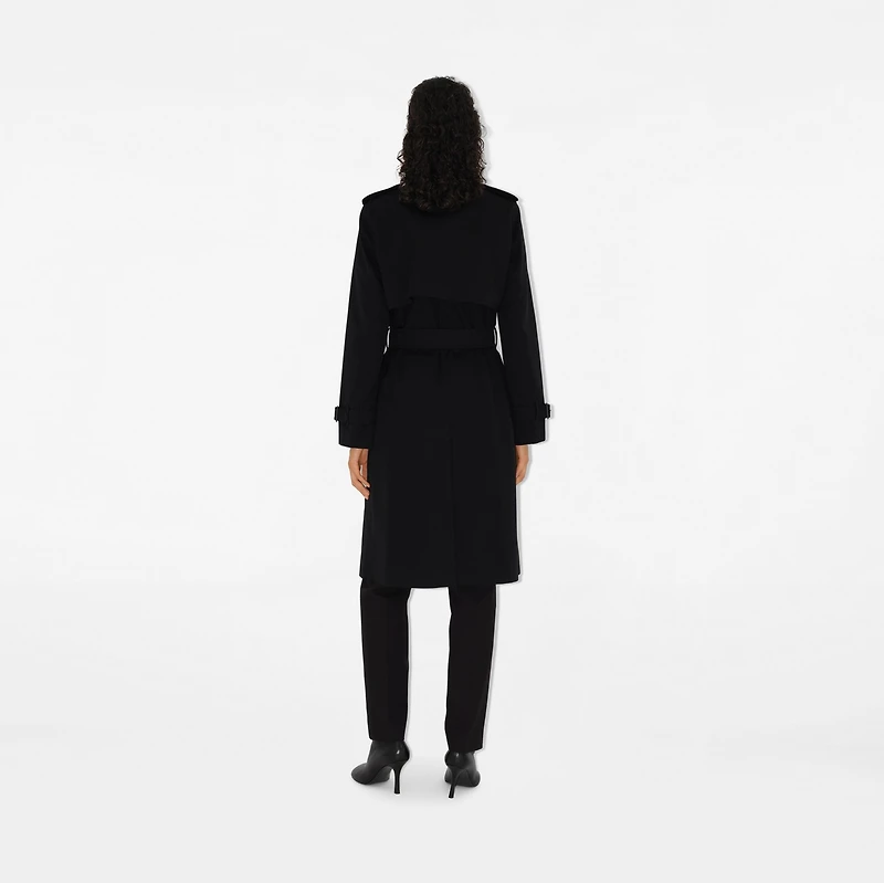 Long Check Collar Gabardine Trench Coat in Black - Women, Cotton Gabardine | Burberry® Official