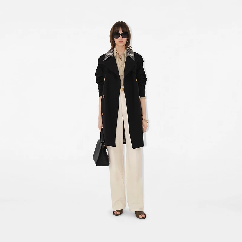 Mid-length Check Collar Castleford Trench Coat in Black - Women, Cotton | Burberry® Official