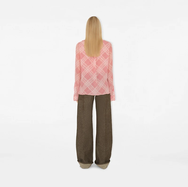 Ruffled Check Silk Blouse in Candy - Women | Burberry® Official