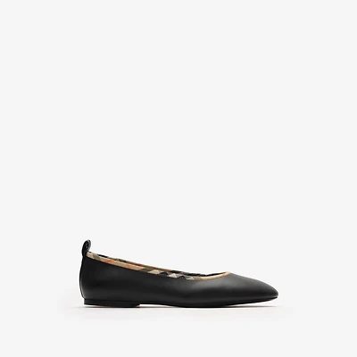 Check Trim Leather Robin Ballerinas in Black - Women | Burberry® Official