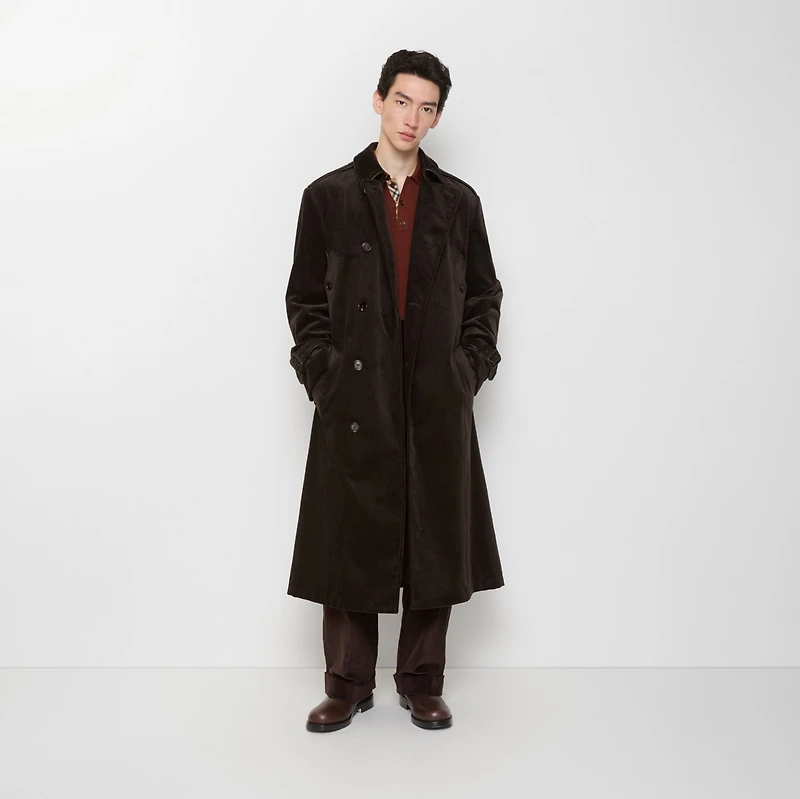 Long Corduroy Trench Coat in Clove brown - Men, Cotton | Burberry® Official