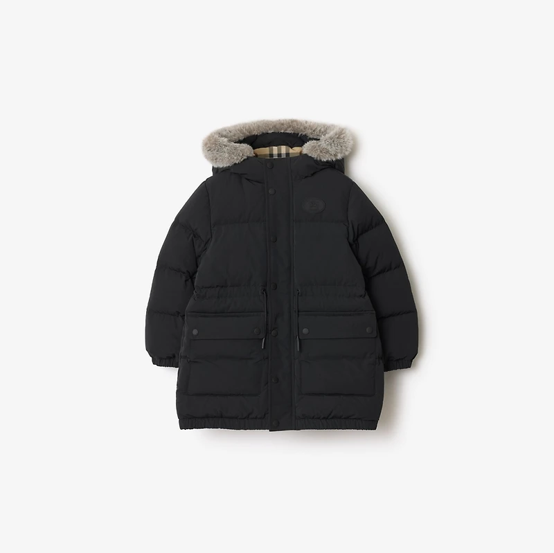 Faux Fur Trim Nylon Puffer Coat in Black | Burberry® Official