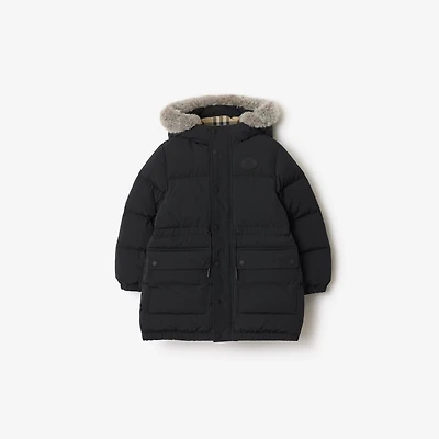 Faux Fur Trim Nylon Puffer Coat in Black | Burberry® Official