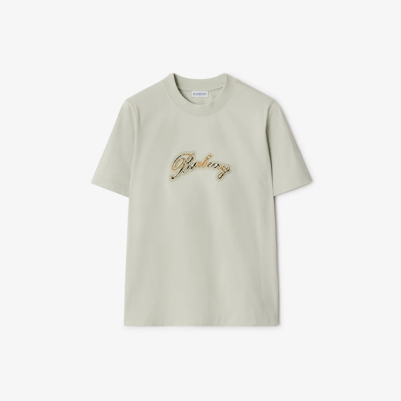 Check Cursive Logo Cotton T-shirt in Seafoam green - Women | Burberry® Official
