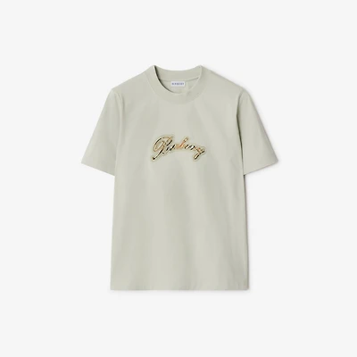 Check Cursive Logo Cotton T-shirt in Seafoam green - Women | Burberry® Official