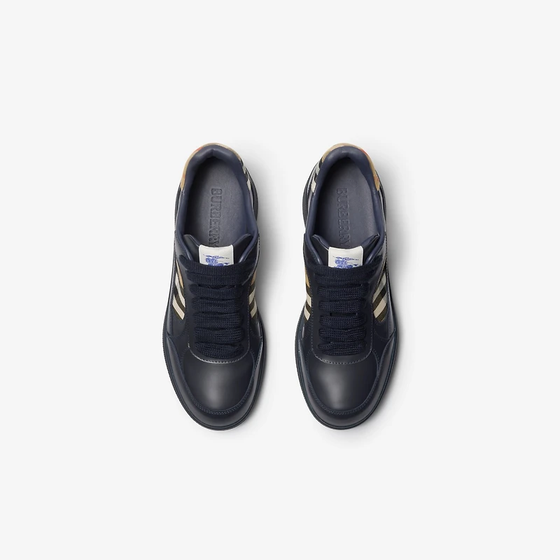 Leather and Check Terrace Sneakers​ in Indigo/sand - Men | Burberry® Official