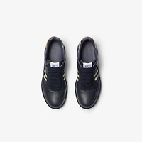 Leather and Check Terrace Sneakers​ in Indigo/sand - Men | Burberry® Official