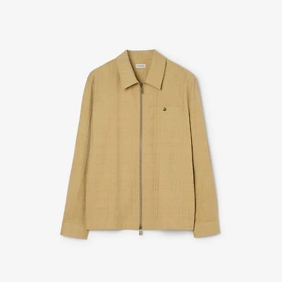 Check Cotton Zip Overshirt in Sandstorm beige - Men | Burberry® Official