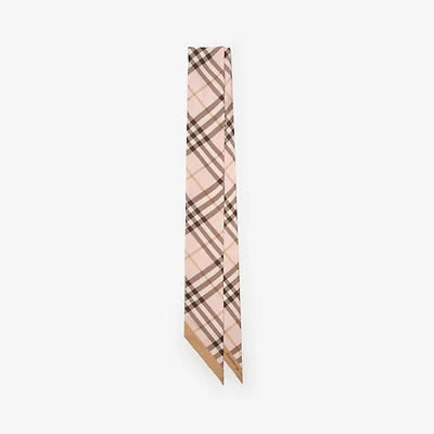 Skinny Contrast Check Silk Scarf in Bow pink/mitten grey | Burberry® Official