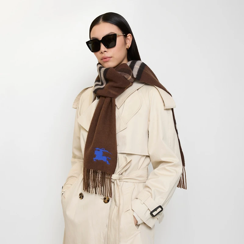 Reversible EKD Check Cashmere Scarf in Treacle brown | Burberry® Official